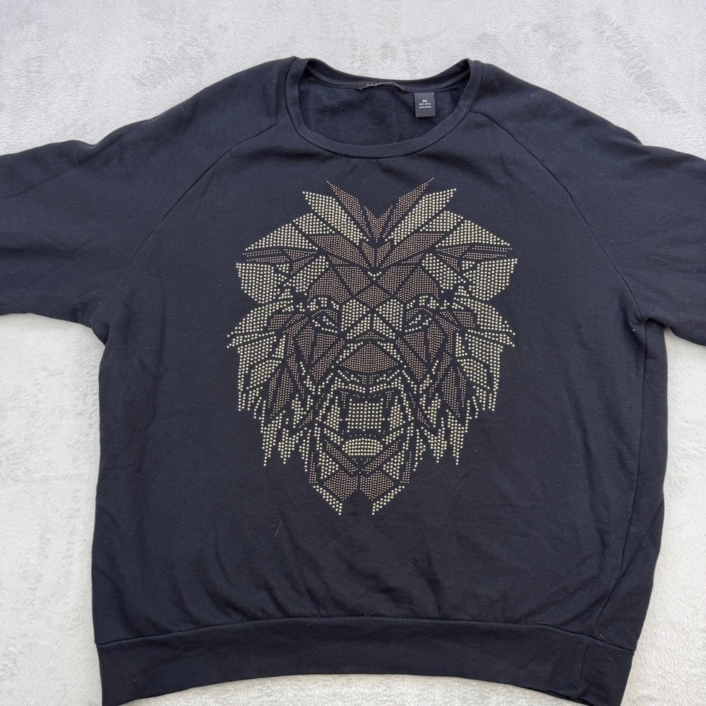 Sean John Sweatshirt Mens 3XL Black Studded Lion‎ Graphic Streetwear Hip Hop Y2K